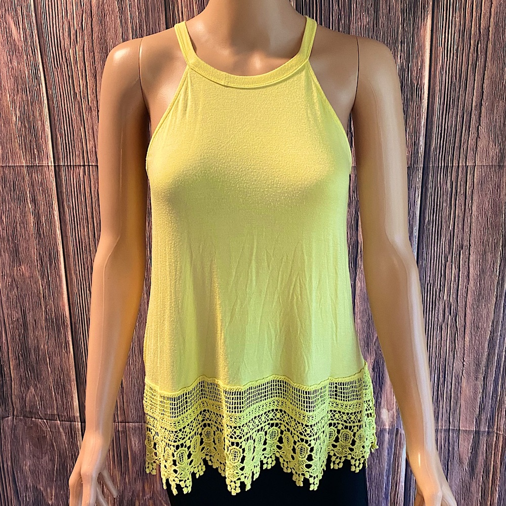 Miami size small bright sunny yellow embroider lined stretchy tank top
